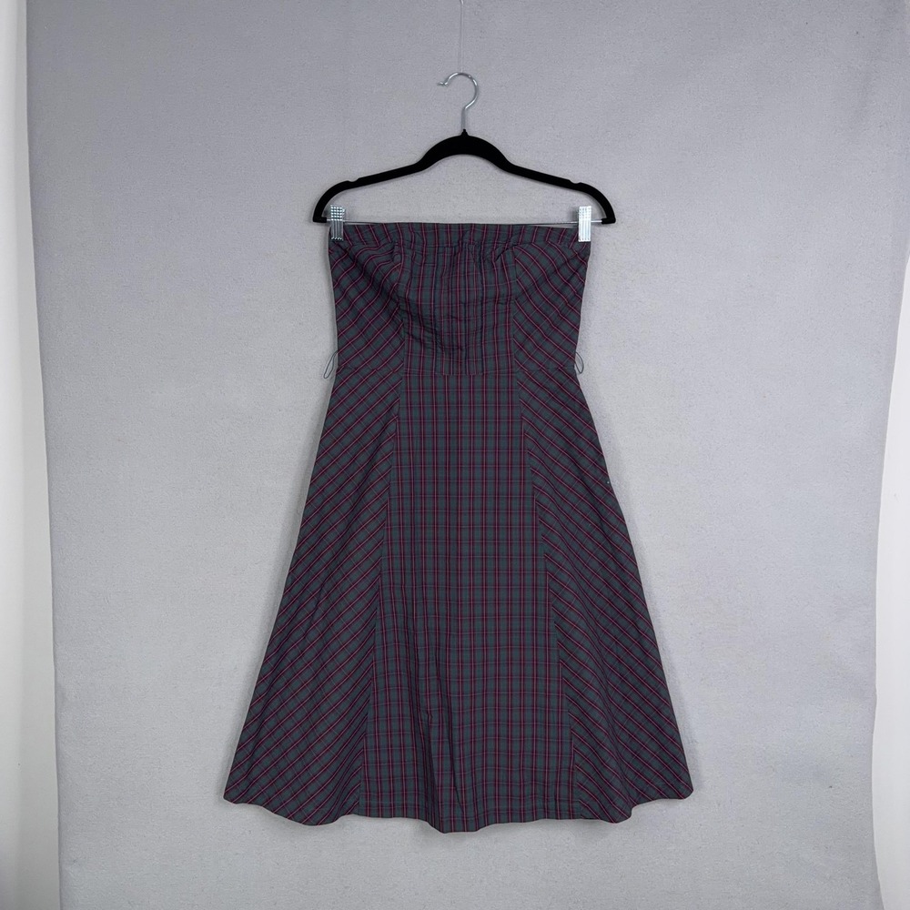 American Eagle Outfitters Dress Womens 4 Green Plaid Strapless A Line Cotton
